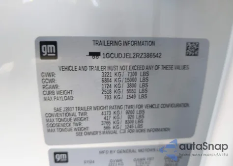 2024 Chevrolet Silverado 1500 4Wd Short Bed High Country from USA, damaged, VIN 1GCUDJEL2RZ386542